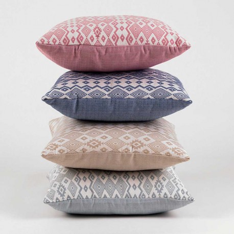 Cojín cuadrante jacquard New Madras azul 45x45 - Funda + Relleno