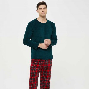 Pijama coral hombre Cuadrin rojo