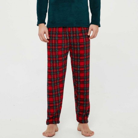 Pijama coral hombre Cuadrin rojo