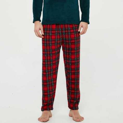 Pijama coral hombre Cuadrin rojo