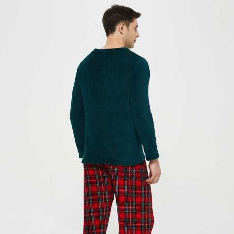 Pijama coral hombre Cuadrin rojo