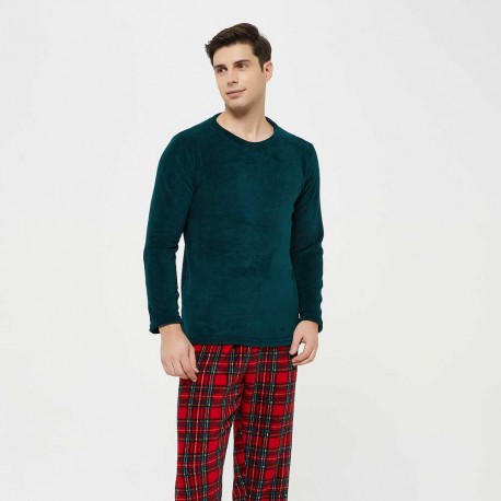 Pijama coral hombre Cuadrin rojo