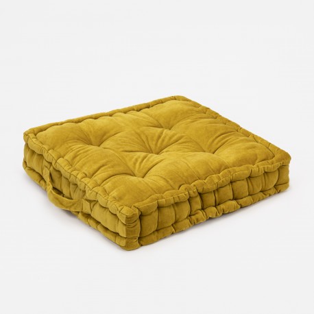 Cojín de silla terciopelo algodón mostaza 50x50 - funda + relleno