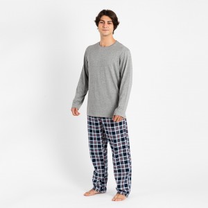 Pijama hombre franela Cuadro Wells gris 2