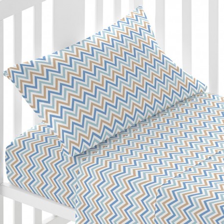 Juego de sábanas algodón Raya Peluche celeste cuna