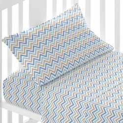 Juego de sábanas algodón Raya Peluche celeste cuna