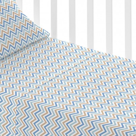 Juego de sábanas algodón Raya Peluche celeste cuna