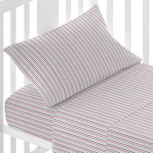 Juego de sábanas algodón Raya York azul marino cuna 2