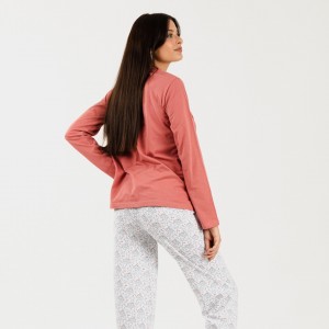 Pijama largo algodón Lorena marsala 2