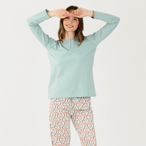 Pijama largo algodón Fabiola verde tiffany