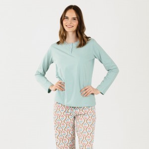 Pijama largo algodón Fabiola verde tiffany 2
