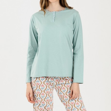 Pijama largo algodón Fabiola verde tiffany