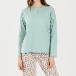 Pijama largo algodón Fabiola verde tiffany