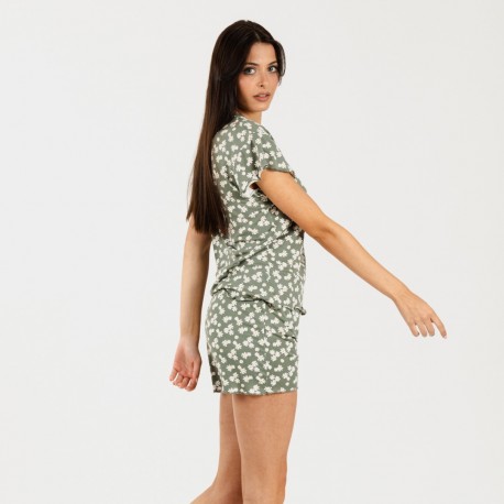 Pijama manga corta mujer soft Indira verde caceria
