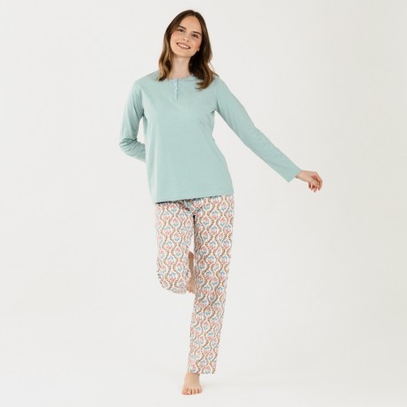 Pijama largo algodón Fabiola verde tiffany