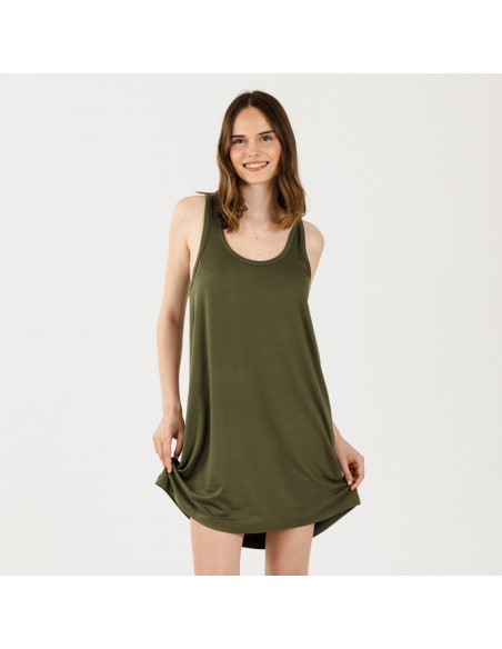 Camisón tirantes punto sedoso verde caceria