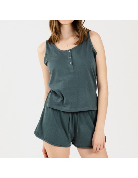 Conjunto deportivo short mujer verde azulado