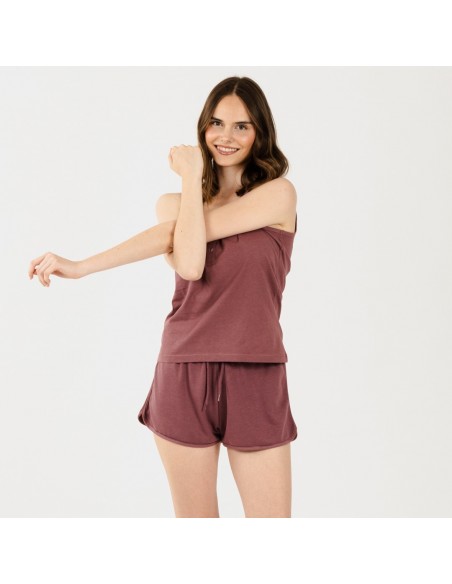 Conjunto deportivo short mujer berenjena