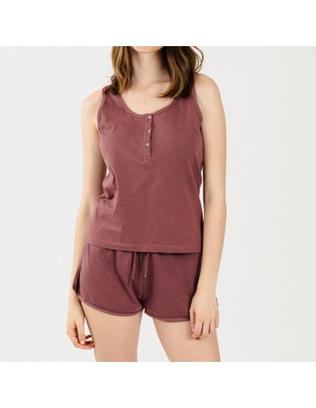 Conjunto deportivo short mujer berenjena