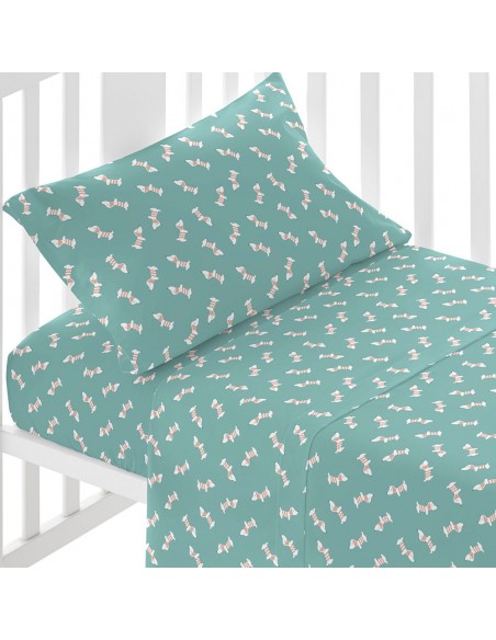 Juego de sábanas algodón Ponder verde azulado cuna