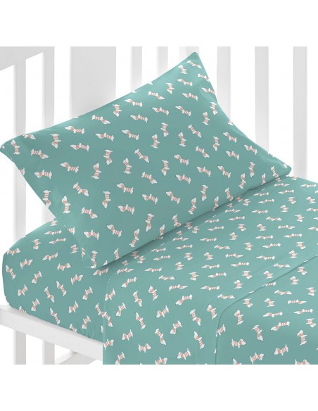 Juego de sábanas algodón Ponder verde azulado cuna