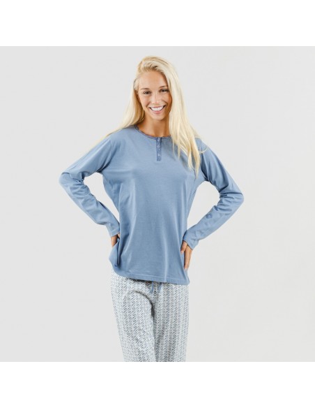 Pijama largo algodón Michelle indigo