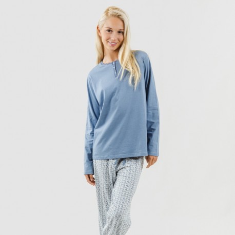 Pijama largo algodón Michelle indigo