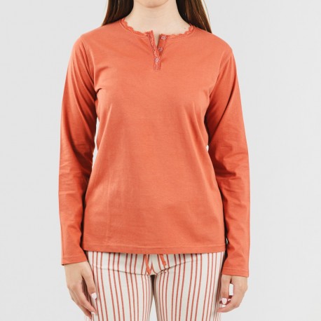 Pijama largo algodón Raya Alejandra teja