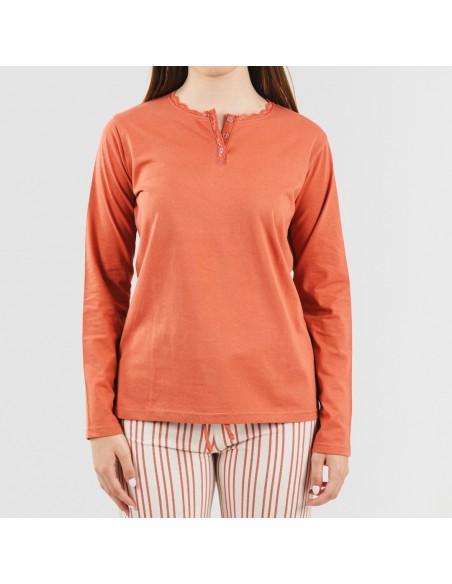 Pijama largo algodón Raya Alejandra teja