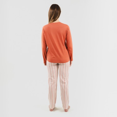 Pijama largo algodón Raya Alejandra teja