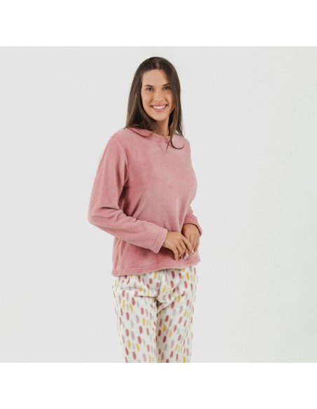 Pijama coral Manchitas malva rosa