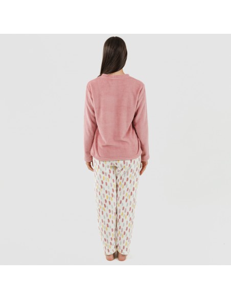 Pijama coral Manchitas malva rosa