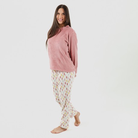 Pijama coral Manchitas malva rosa