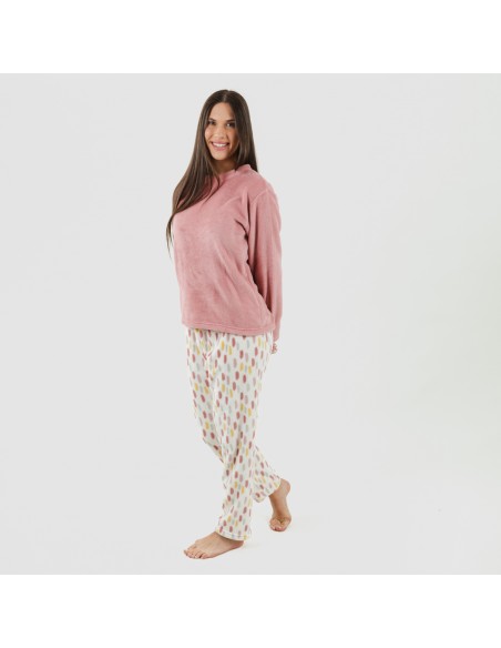 Pijama coral Manchitas malva rosa