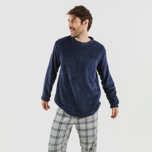 Pijama coral hombre Cuadro Enrique azul marino 2