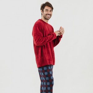 Pijama coral hombre Blas burdeos 2