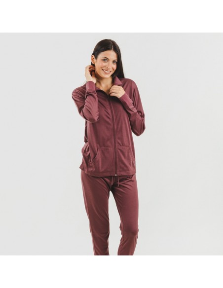 Conjunto deportivo chaqueta cremallera mujer berenjena