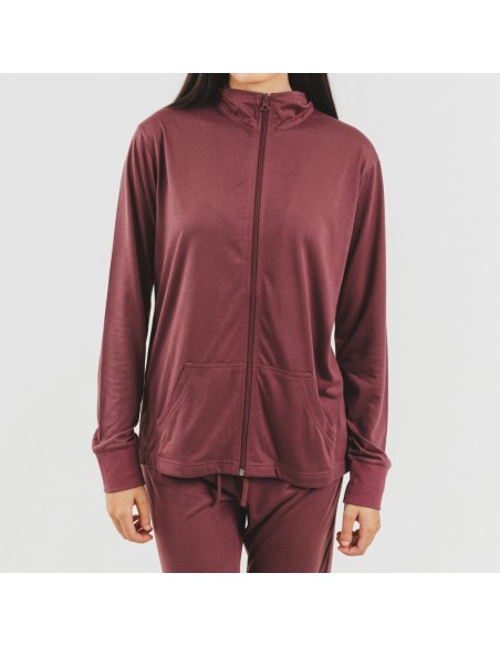Conjunto deportivo chaqueta cremallera mujer berenjena