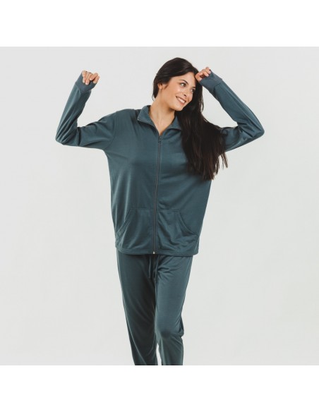 Conjunto deportivo chaqueta cremallera mujer verde azulado