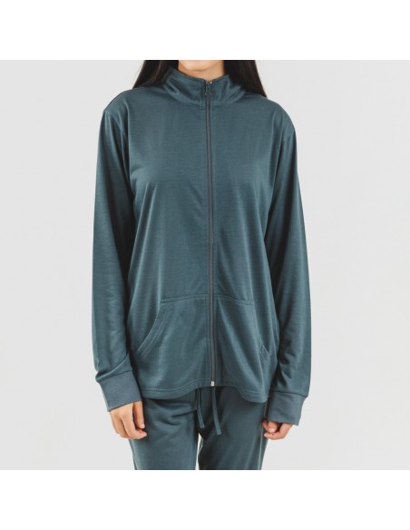 Conjunto deportivo chaqueta cremallera mujer verde azulado