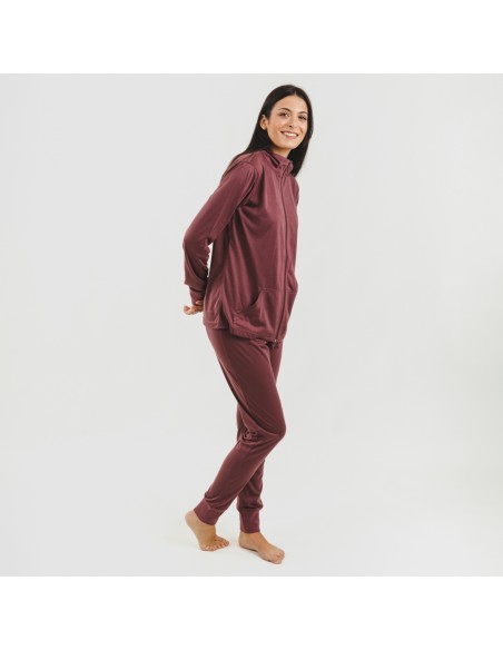 Conjunto deportivo chaqueta cremallera mujer berenjena