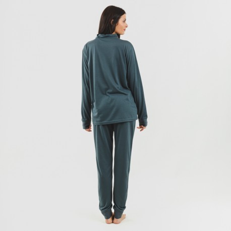 Conjunto deportivo chaqueta cremallera mujer verde azulado