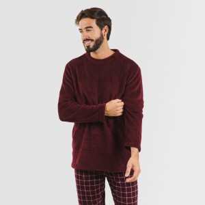 Pijama coral hombre Cuadro Pruden burdeos 2