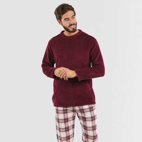 Pijama coral hombre Cuadro Galindo burdeos