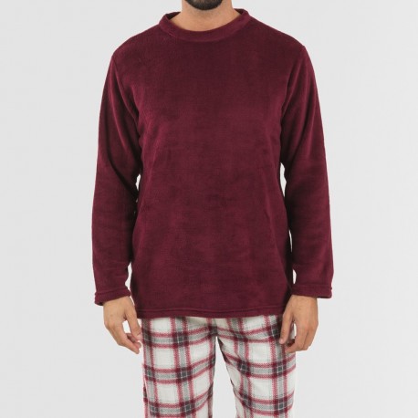 Pijama coral hombre Cuadro Galindo burdeos