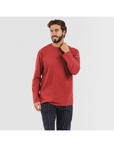 Pijama hombre franela Raya San Luis burdeos