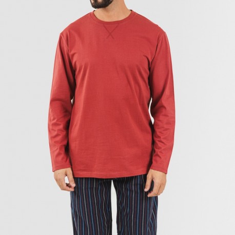Pijama hombre franela Raya San Luis burdeos
