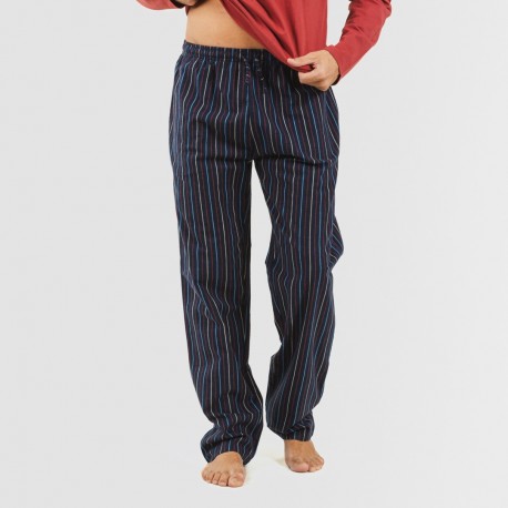 Pijama hombre franela Raya San Luis burdeos