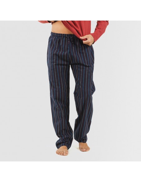 Pijama hombre franela Raya San Luis burdeos