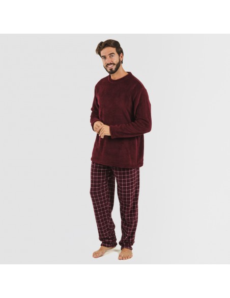 Pijama coral hombre Cuadro Pruden burdeos